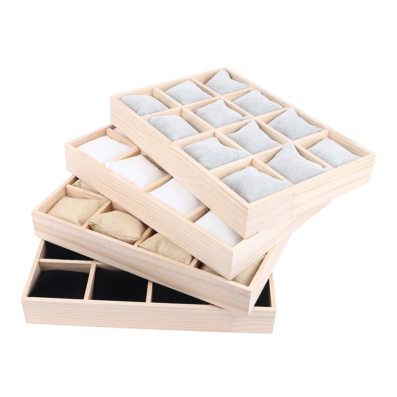 Drewniany 12-miejscowy organizer na zegarki, biżuterię i bransoletki z wyjmowanymi poduszkami flanelowymi