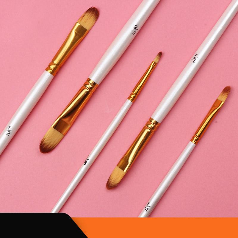 JOWOART 5 Pcs Set White Short Birch Rod Hazelnut Shape Head Nylon Hair Acrylic Paint Brush Watercolor Art Pigment Oil Painting Brush