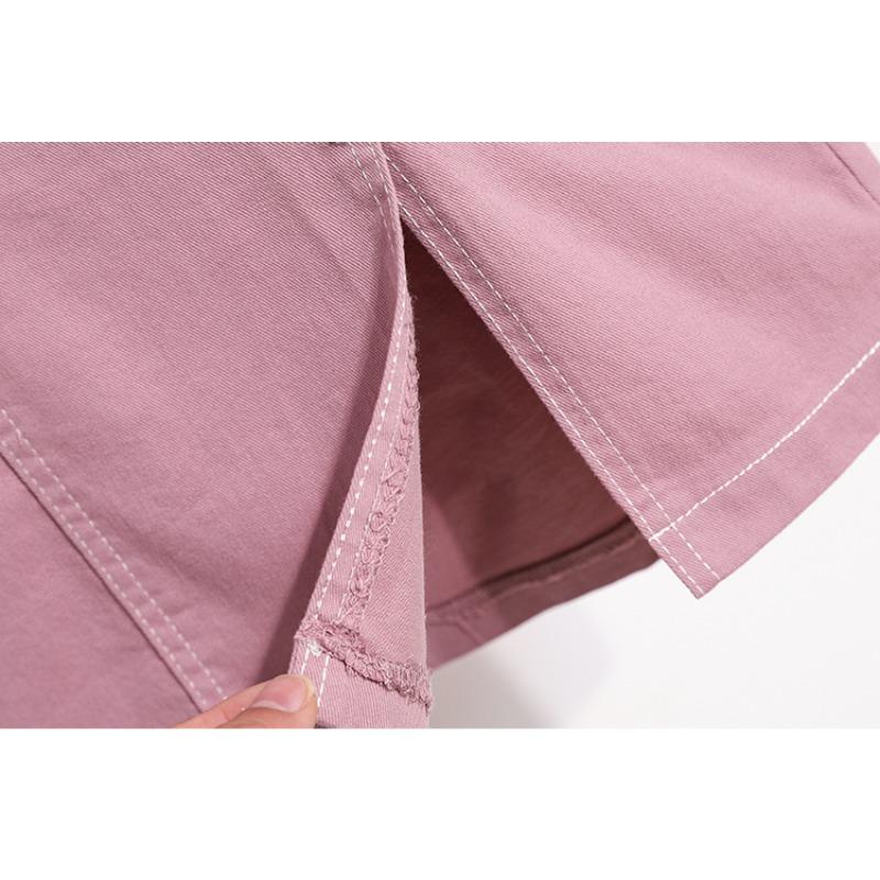 DIMANAF Nový letní styl Sukně nadměrných velikostí Jednobarevná Knoflíky Dámské Džínové A-line Vintage Základní Sukně 5XL Růžová