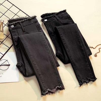 Jeans skinny neri a vita alta da donna, stile coreano 2022, vestibilità slim, elastici versatili.