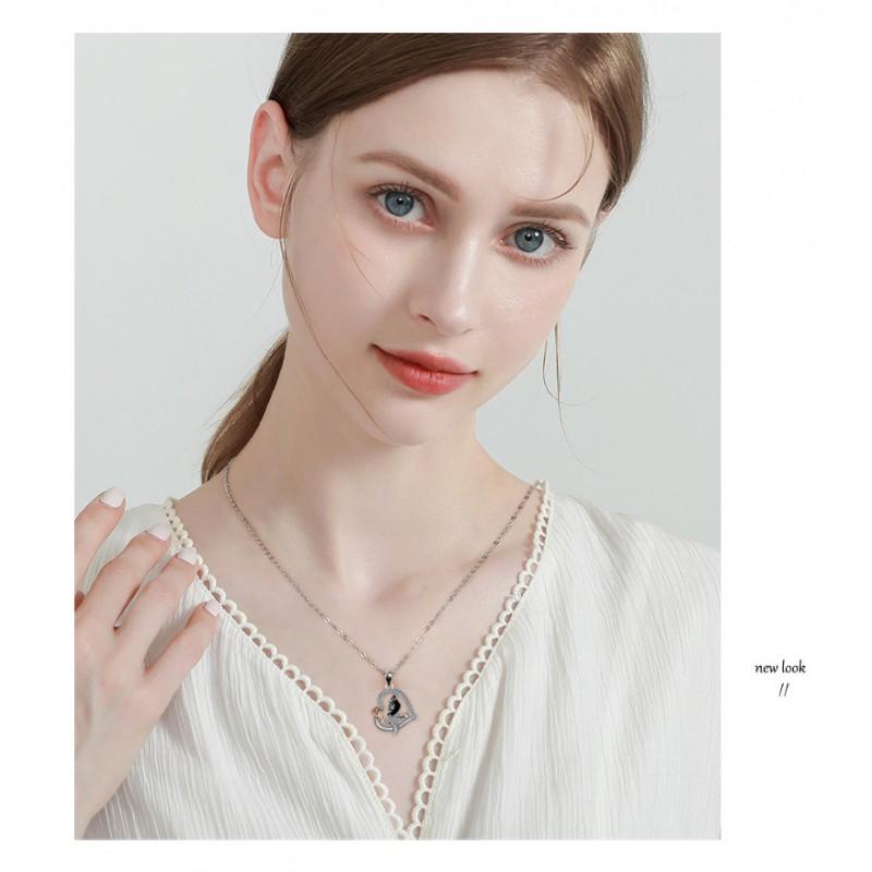 Heart Shape Parrot Pendant Necklace Women Fashionable Copper Charm On Cross Chain Adjustable 41-50cm