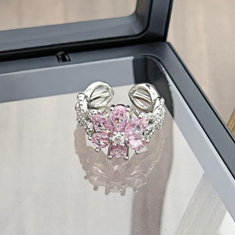 Bursting Full Of Diamonds, Flower Color Treasure, Sweet And Cool Opening Ring, Female Luxury Exquisite Niche High-End Sense Light Luxury Super Fairy