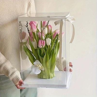 5 cajas transparentes para flores, cajas para embalaje de pasteles, contenedores para pasteles grandes de varios niveles, cajas para embalaje de flores sin cintas