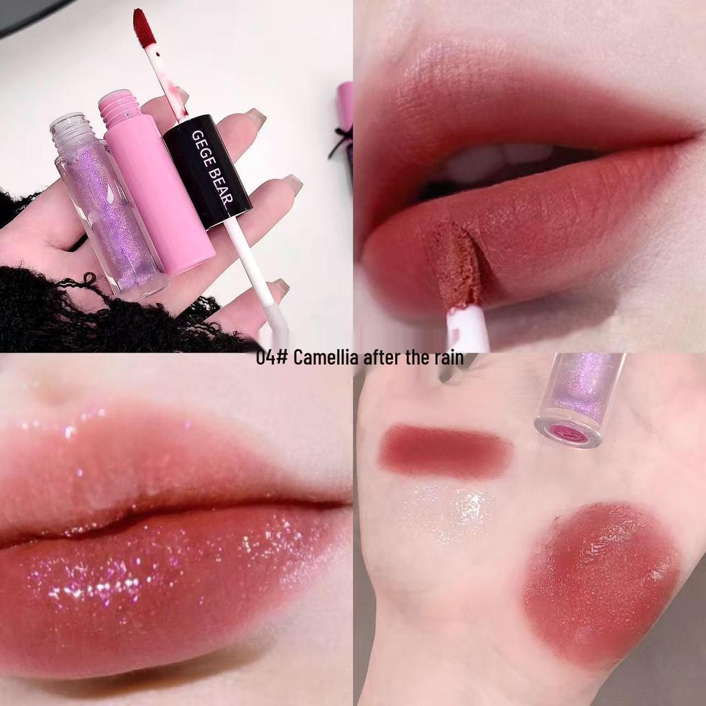 Gege Bear Double-Ended Lip Glaze: Multi-Effect, Dazzling Color, Luminous Matte, Soft Mist, Long-lasting Lip Color.