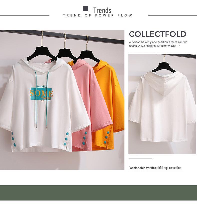 2024 Summer Women's Korean Style Hooded Short Sleeve T-shirt: Loose Fit, Perfect for Female Students