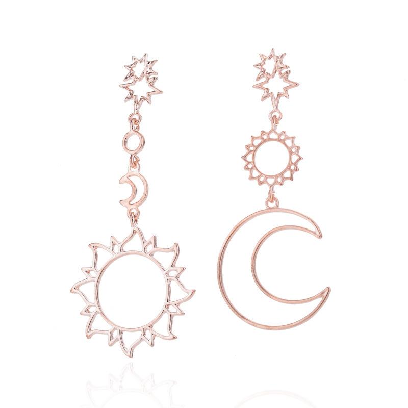 

Gold Rose Fashionable Moon And Sun Earrings Unique Alloy Minimalist Style For Women