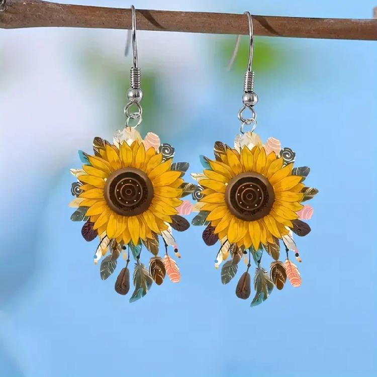 Sunflower Theme Acrylic Jewelry Lightweight Waterproof Earrings For Women Girls Handmade Statement Accessories