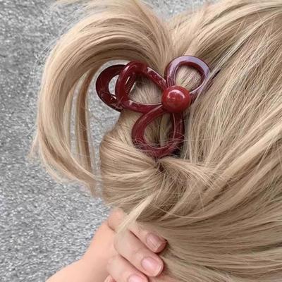 Hair Claw Three-Dimensional Hollow Bow Design Back Head Hair Clip Glossy Texture Stable Grip Hair Accessory