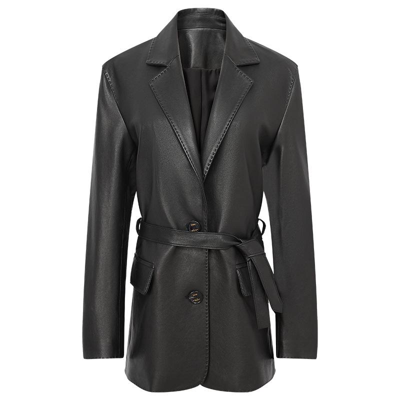 2025 Spring Women's Vintage Mid-Length Genuine Sheepskin Leather Jacket