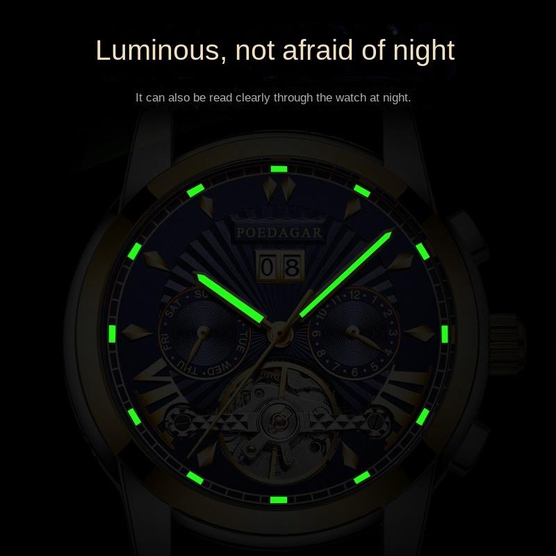 Top Brand Waterproof Multifunctional Men's Automatic Mechanical Watch Hollow Luminous Watch Men's Fine Steel Band Aggressive Men's Watch