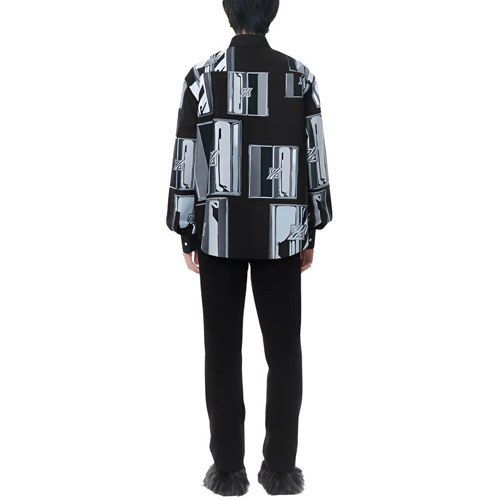 WE11DONE FW21 Printed Long Sleeve Shirt Men Shirts WD-BL3-21-146-M-BK