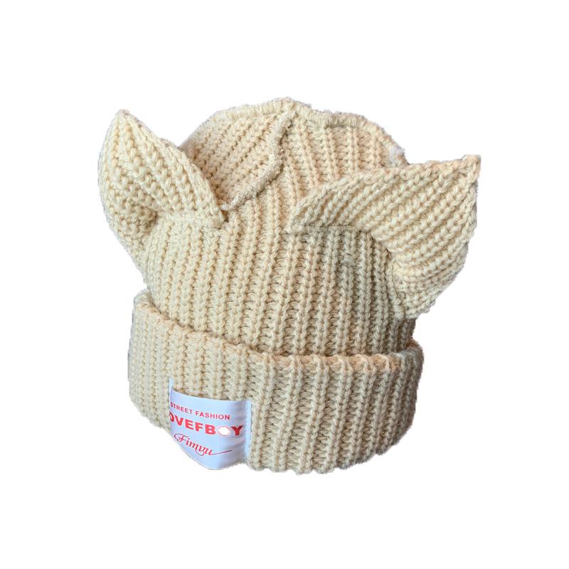 Nischendesign personalisierte Katzen- und Schweineohren gestrickte Wollmütze niedliche Herbst- und Winter-Warm-Ohrenschutz-Tasche Kopfmütze