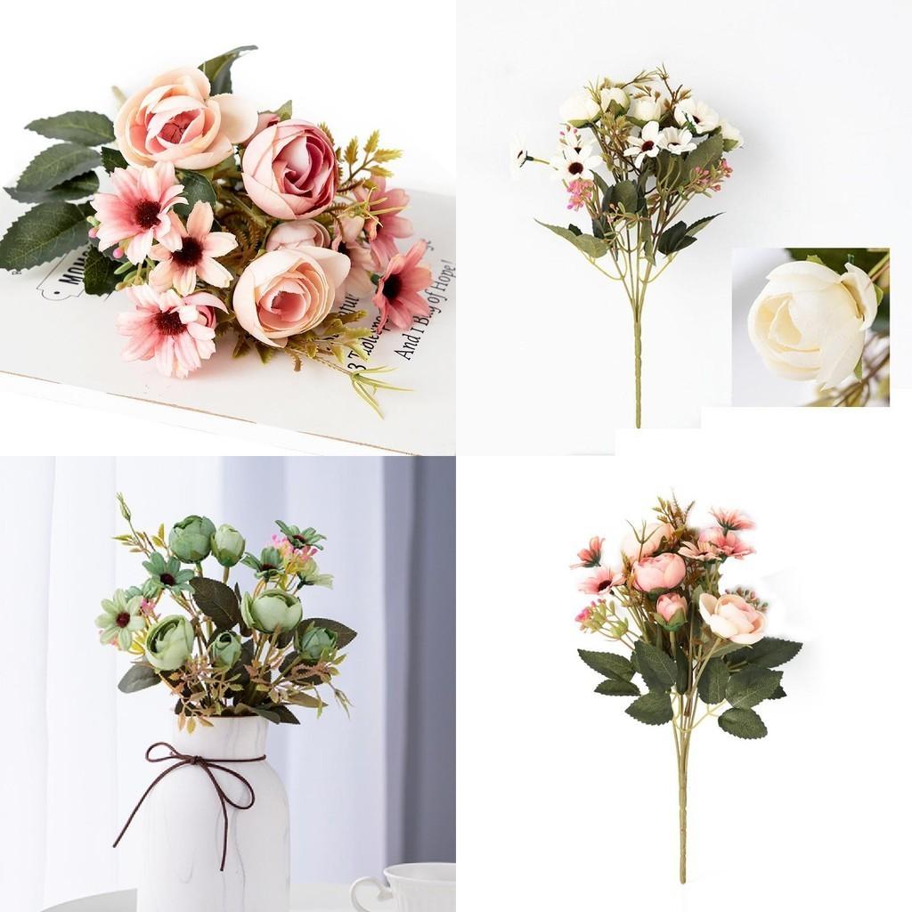 Beautiful 1 Bunch 12 Heads Rustic Retro Tea Rose Silk Artificial Flower Arrangement For Home Decor