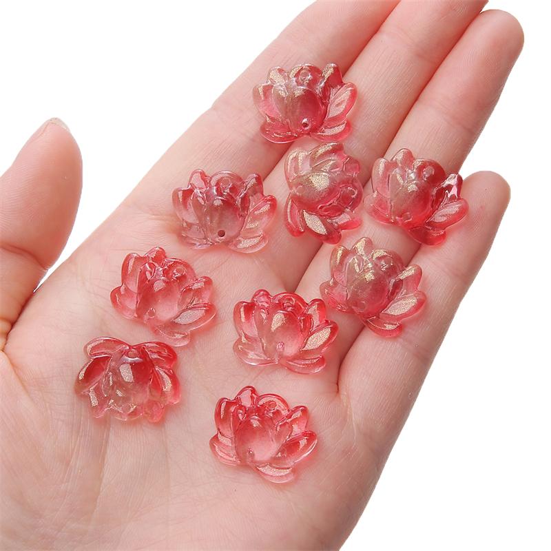 5Pcs Glass Double Hole Lotus Flower Beads Pendant Charm for Necklace Bracelet Earring DIY Jewelry Making