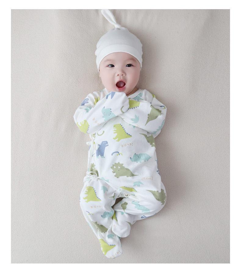Pure Cotton Baby Bodysuit with Hand and Foot Covers, All-Season Newborn Romper, Baby Monk Outfit