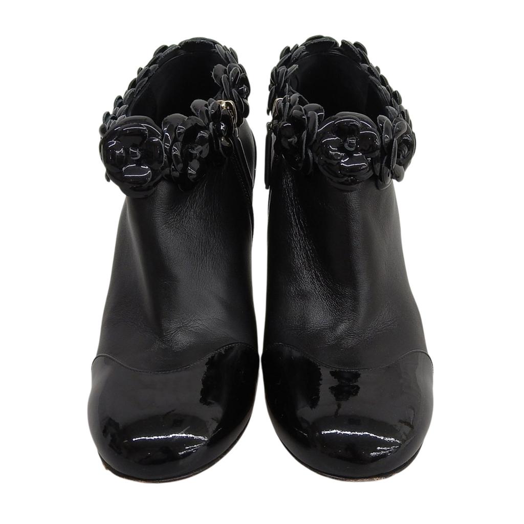 Geniales botines CHANEL de cuero negro para mujer 38.5 G31795 Usados