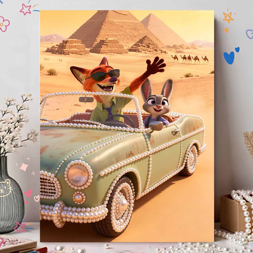 Disney Pearl Painting Zootopia Nick and Judy Handmade DIY Pearl Gem Painting Pictures Crafts Special Shape Home Wall Decoration