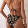 Women S Leopard Print Halter Tie Side Split Bikini Swimsuit