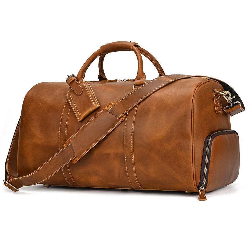 High Quality Men Leather Travel Duffle Bag Cow Leather Men's Weekender Bags Real Cowskin Leather Handbags For Travelling Outdoor