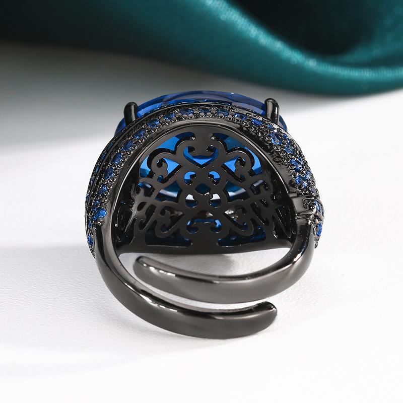 Jewelry Copper Bottom Gold-Plated Simulation Red Corundum Copper Inlaid Black Gold Ring Heroine Stone 13 * 18
