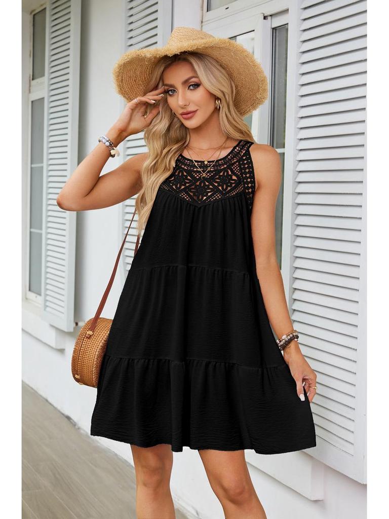 European-American Women's Lace Patchwork Halter A-Line Dress - Spring/Summer 2025 Collection