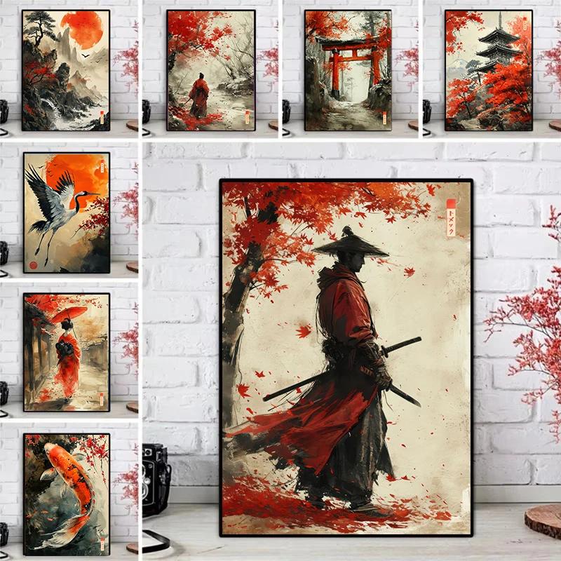 Sumie Japanese Ink Paint Geisha Samurai Landscape Prints Poster Canvas Painting Modern Wall Art Picture Living Room Home Decor