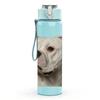 1PC Strong White Bulldog Face 750ml Color Plastic Sports Water Bottle Leakproof Flip Straw Lid Suitable for Sports Office Home Use