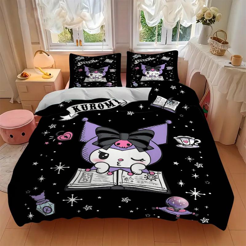 3pcs Kuromi's Enchanted Night Quilt Cover Set - Soft & Comfortable Polyester Fabric, All-Season Breathable Comforter Set For 1 Quilt Cover & 2 Pi