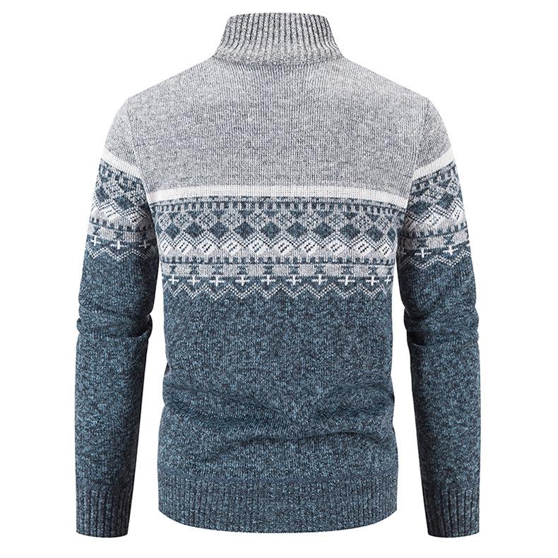 Pulover cardigan jacquard slim cu guler stand pentru bărbați, stil coreean transfrontalier