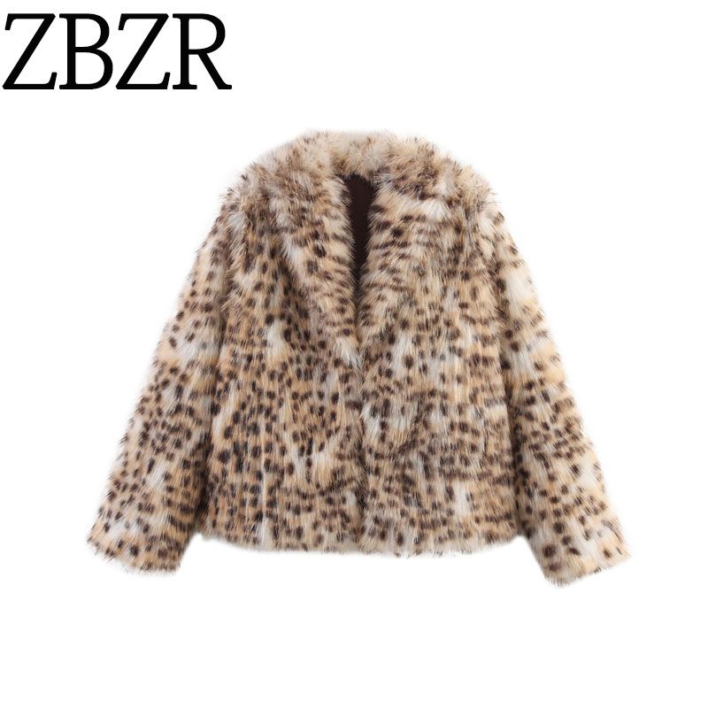 Zbzr Autumn New Women Clothes Western Style Fashion Temperament All-Matching Leopard Print Artificial Fur Long Fleece Outerwear