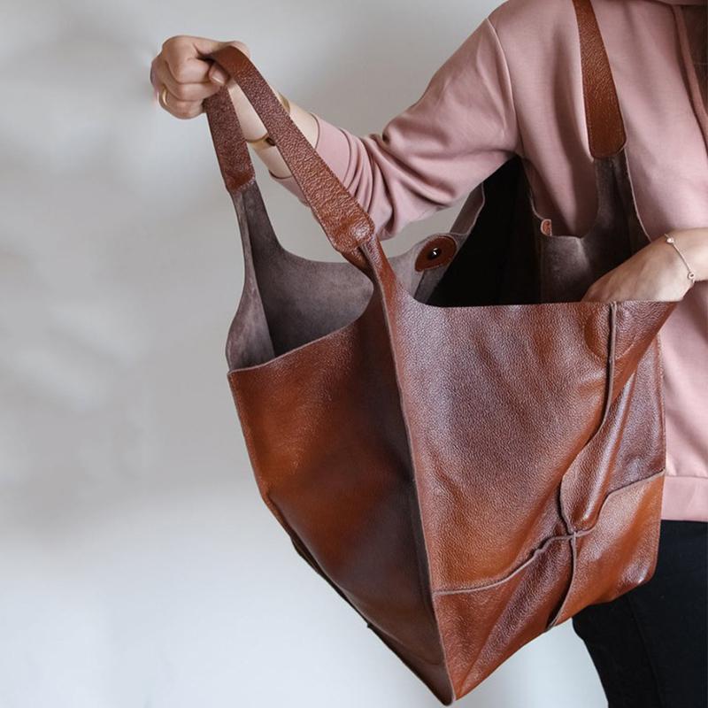 Vintage Soft PU Leather Tote Bag for Women New Large Capacity Shoulder Bag Luxury Handle Bags Splicing Hobo Bags Purse