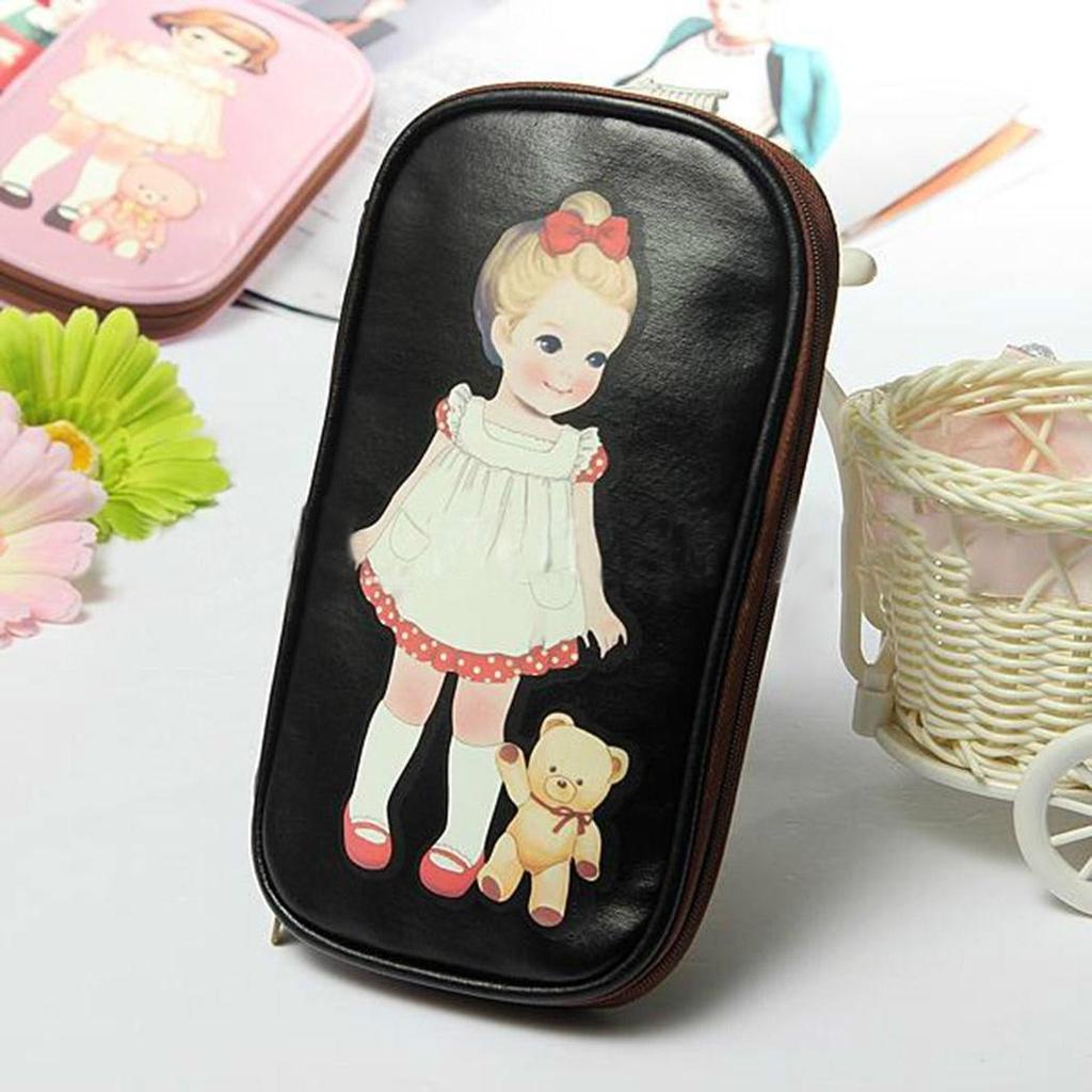 Mädchen Frauen Kinder Kleine Puppe Stift Federmäppchen Tasche Schreibwaren Kosmetik PU Niedlich