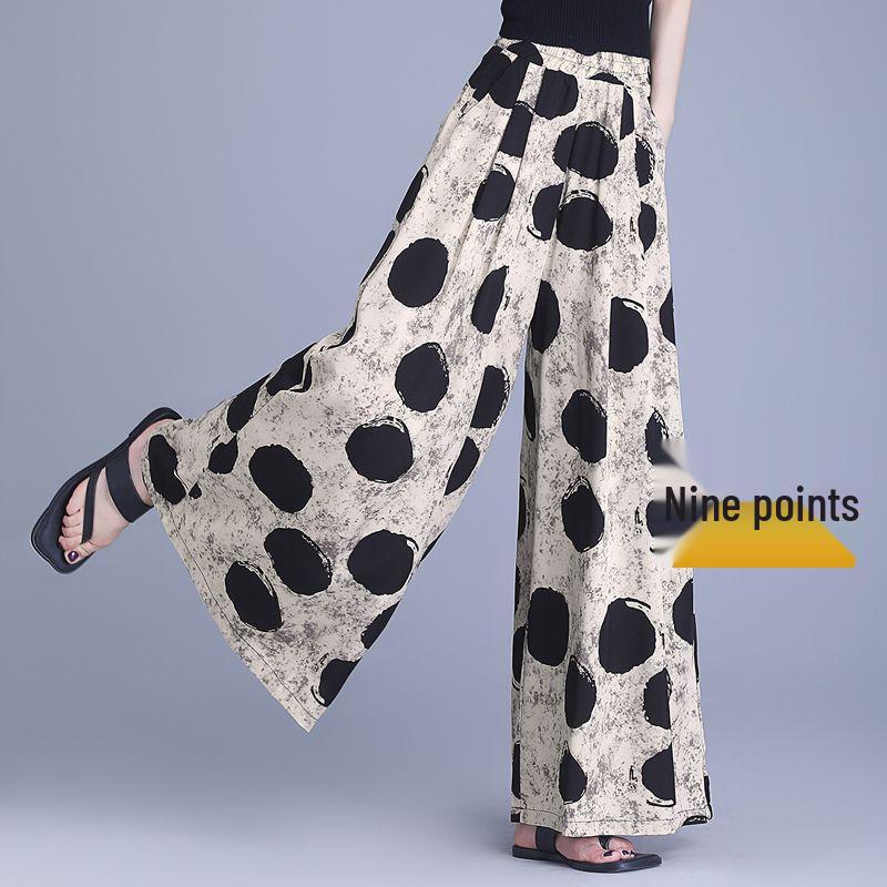 Women s Ethnic Floral Chiffon Wide-Leg Pants Skirt - High Waist Summer Slimming Style S 80-100 jin