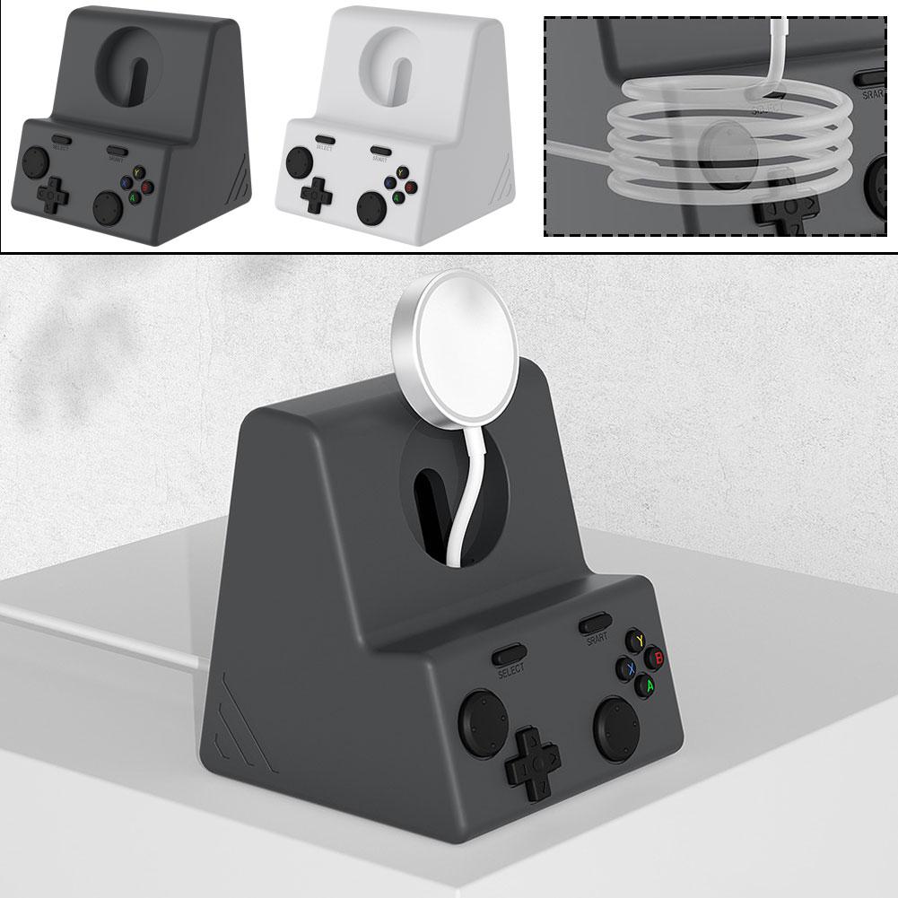 Desktop Holder For Apple Watch Ultra Charger Stand Retro Computer Pattern Charging Base for iWatch 10 9 8 Silicone Dock Holder