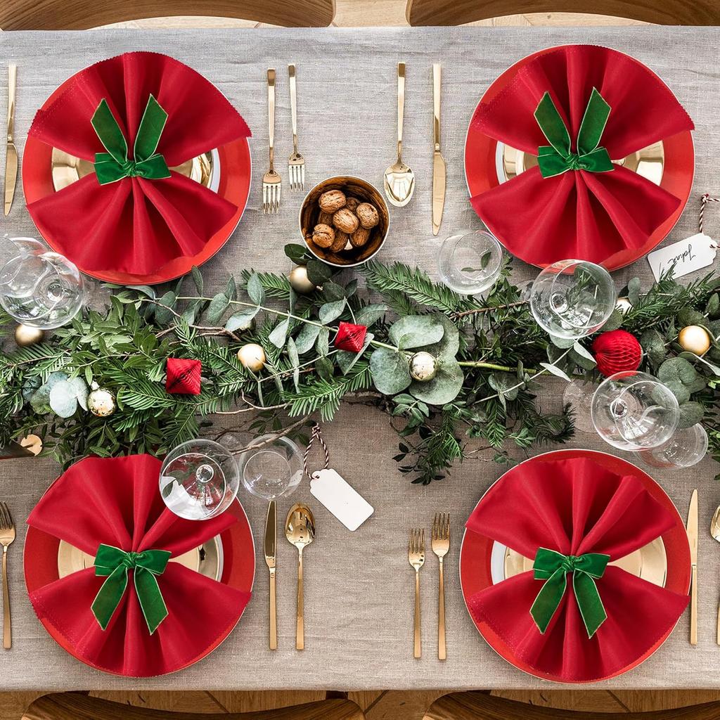 Christmas Napkin Rings Set of 6 Green Bow Design Velvet Napkin Rings for Birthday Parties Anniversary Dinner and Wedding Table DecorationAPTWOW