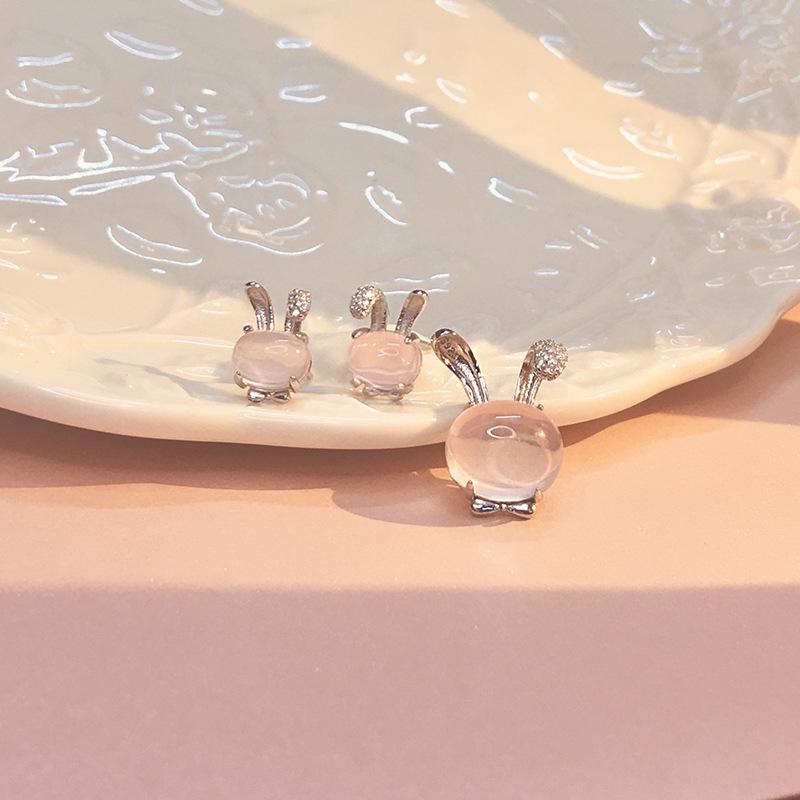 Sterlingsilber Hasenohren Rosenquarz Halskette - Trendiges Damengeschenk für Weihnachten