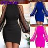 Women's Fashion Summer Spring Solid Color Print O-Neck Long Sleeve  Casual Dresses