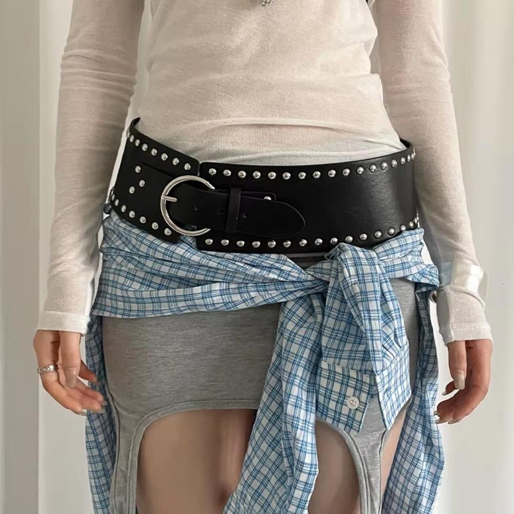 Gothic Rivet Waist Belt Punk Style Dress Jeans Belt Fashion Wide Women's Belt  Streetwear
