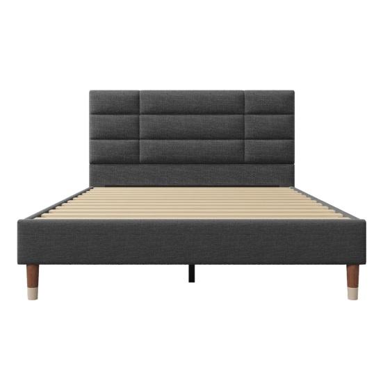 Solid Wood Slatted Frame Bed Upholstered Bed Double with Frame 140x200cm Flat Headboard for Adults & Young People (Mattress Not Included) Children
