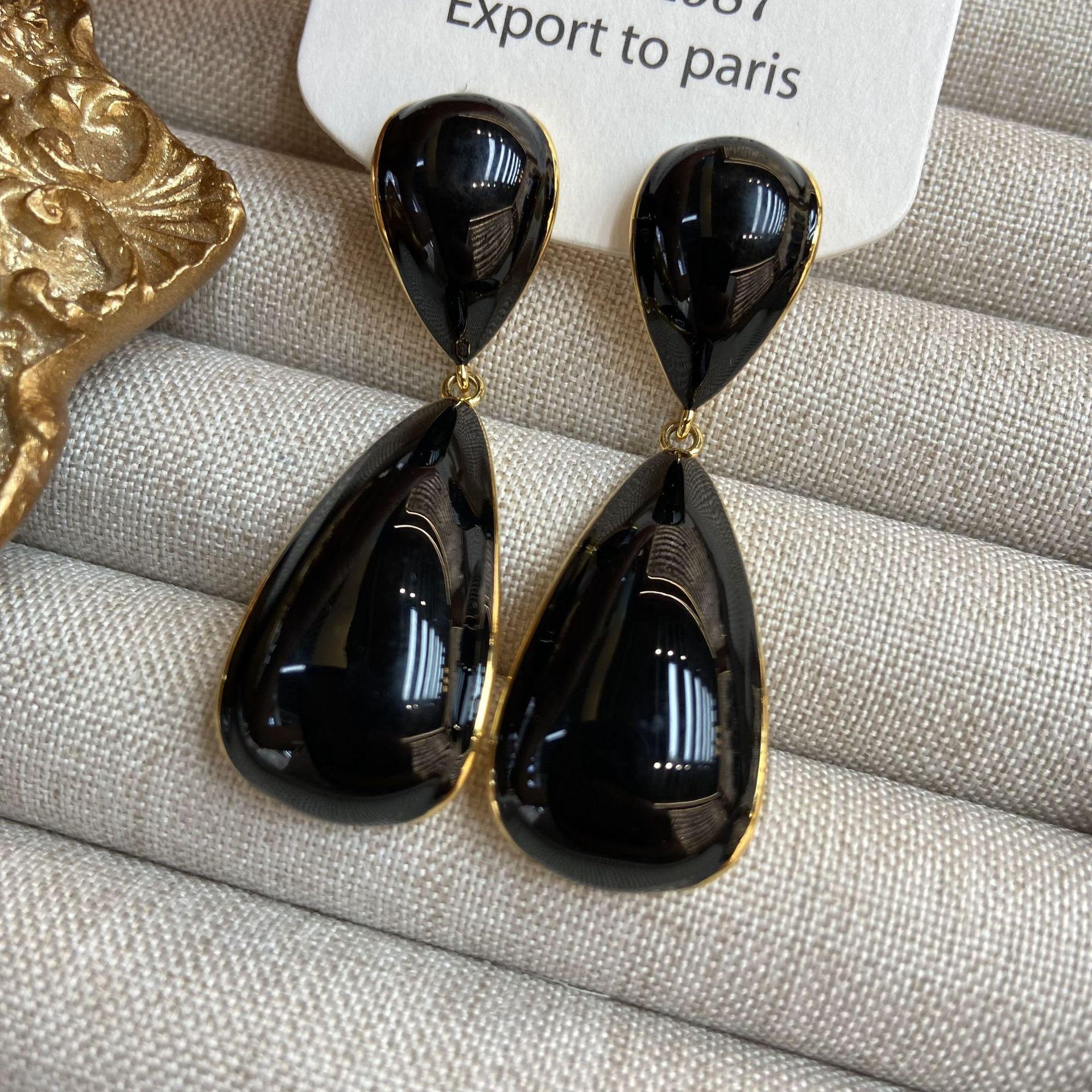 Phnom Penh Black Water Drop Earrings Exquisite Fashion Crystal Simple Temperament Versatile