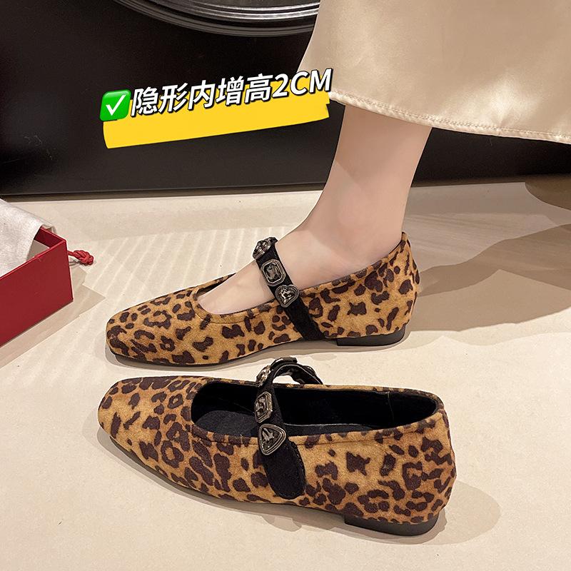 Suede Thick Heel Inner Height Increase Mary Jane Shoes Women's Spring and Autumn New Temperament Versatile Word with Rhinestone Single Shoes