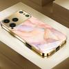 Texture Phone Case Gold Electroplated Tempered Glass For iPhone 16 15 14 13 12 Pro Max Shockproof Silicone Hard Back Cover