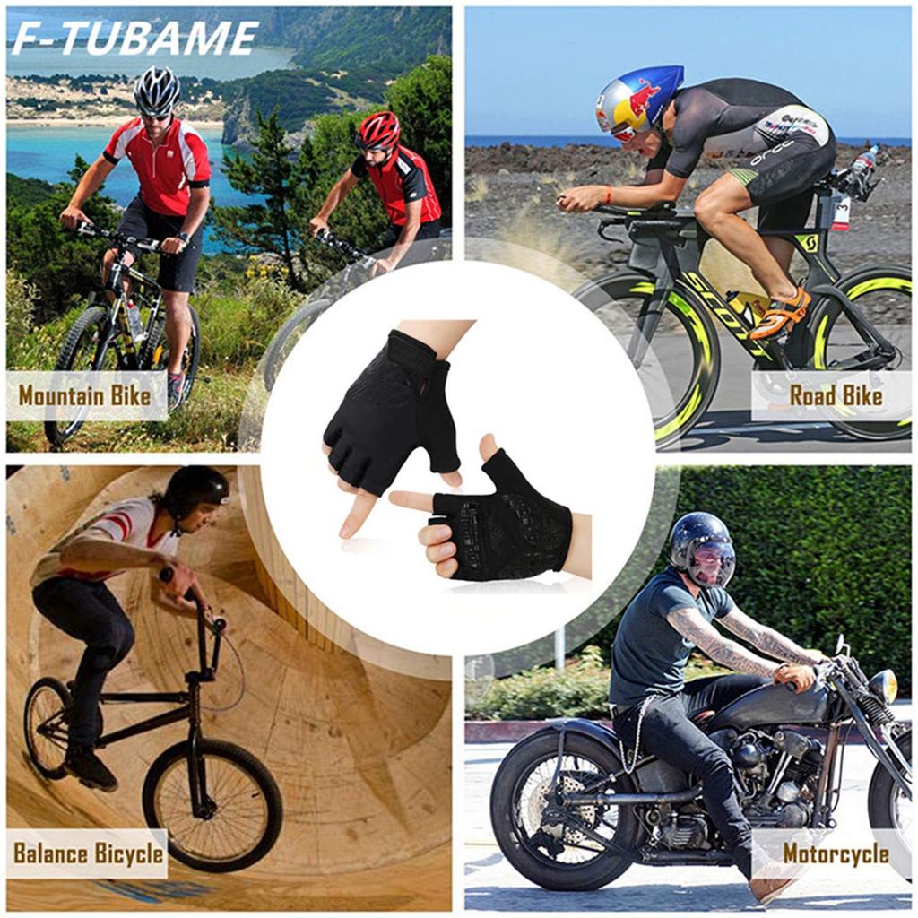 Summer Cycling 3D Shock Abrasion 5 Unisex Black F-TUBAME® Gloves, Design, Absorption, Resistance, Breathable, Quick-Drying, Non-Slip, Colors, (Medium,