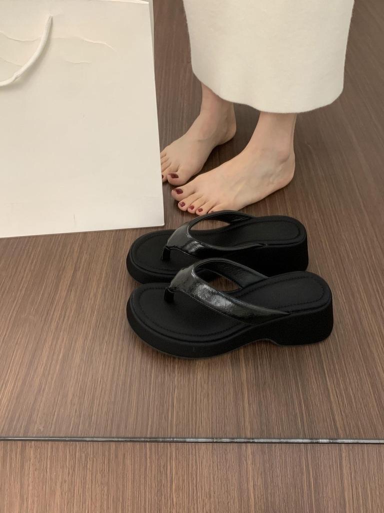 Small Man Thick Bottom Increases Height, Slope Heel Pinch Foot Flip-flops Are Versatile and Not Tired, Foot 5cm Beach Cool Slippers Women's Summer