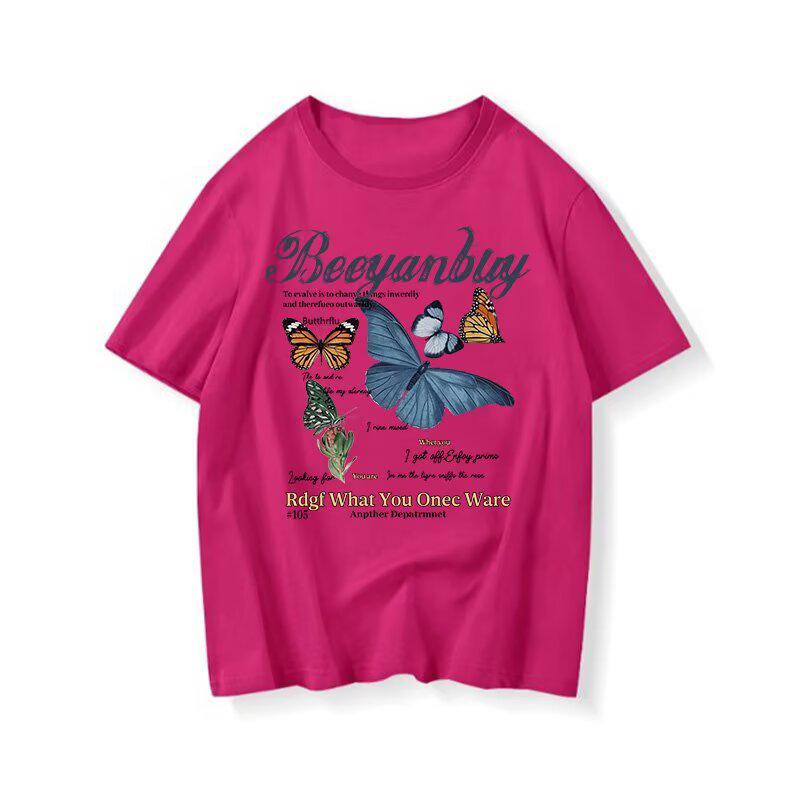Women's Loose-Fit Butterfly Retro Crew Neck T-Shirt, Summer 2025 Trend