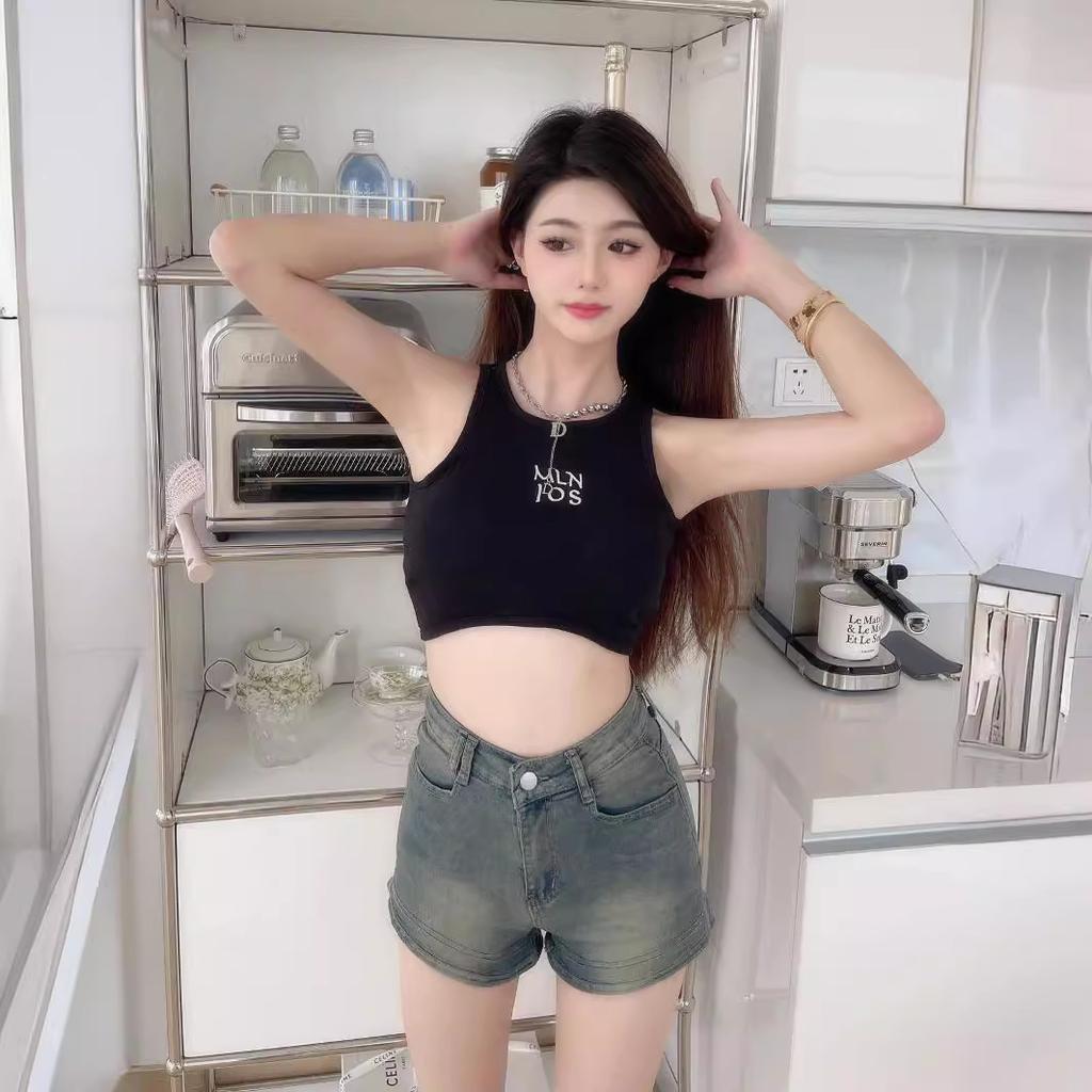 American Spice Girl Style Letter Sexy Vest Women's Slim Slim Crop Crop Crop High Waist Racer Sport Sleeveless Top