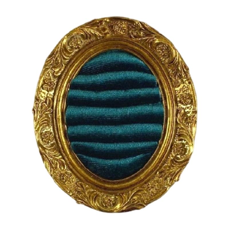 Ring Display Tray with Multiple Horizontal Slots, Ornate Oval Scrollwork Frame and Flat Base for Tabletop Presentation