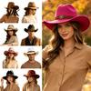 Unisex Fashion Felt Fedora Western Cowboy Hat, Wool Hat with Faux Leather Winter Windproof Cap Band, Retro Wide Brim Cowgirl for Men Women Vintage
