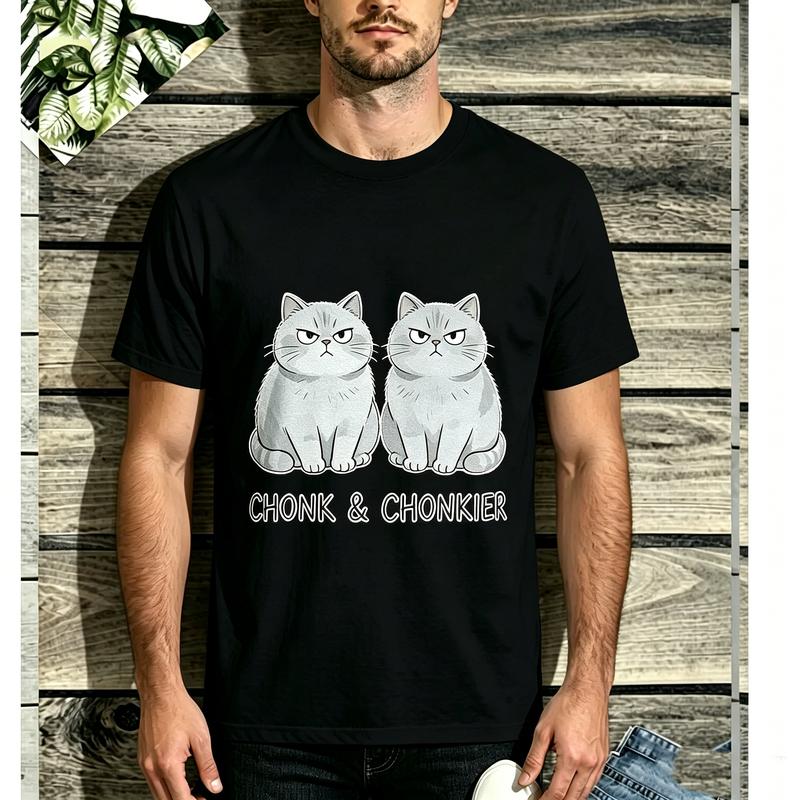 2026 New Unisex Cute Chonky Cat Two Grumpy Cats Graphic Short Sleeve TShirt Soft Cotton Vintage Casual Summer Top For Pet Fans