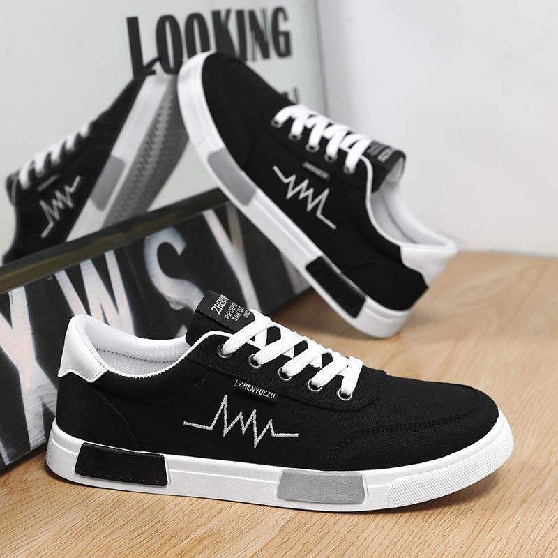 Men's Fashionable and Versatile Solid Color Low-Top Casual Sneakers, Lightweight, Breathable and Comfortable Canvas Shoes